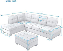 Load image into Gallery viewer, Merax Sectional Sofas 3-Seat Sofa Sectional Sofa Couches with Chaise Lounge and Ottoman for Living Room Furniture (Grey)
