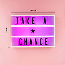 Load image into Gallery viewer, My Cinema Lightbox - RGB Color Changing Cinema Light Box Mini - 100 LED Light Letters and Numbers - Personalized Neon Signs as Novelty Lighting, Your own Light Box Sign, Marquee Light Up Letters Box
