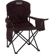 Load image into Gallery viewer, Coleman Camp Chair with 4-Can Cooler | Folding Beach Chair with Built In Drinks Cooler | Portable Quad Chair with Armrest Cooler for Tailgating, Camping &amp; Outdoors , Black, Roomy seat: 24"
