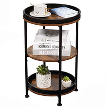 Load image into Gallery viewer, dulcii Industrial Round End Table, 3 Tiers Round Side Table with Sturdy Metal Frame, Metal Round Sofa Table, Vintage Nightstand for Living Room Bedroom, Easy Assembly, Wood Look Accent Furniture
