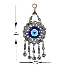 Load image into Gallery viewer, Erbulus Turkish Glass Blue Evil Eye Wall Hanging Ornament with Flower Design - Metal Home Decor - Turkish Nazar Bead Amulet - Protection and Good Luck Charm Gift in a Box
