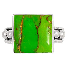Load image into Gallery viewer, Turquoise Ring Sterling Silver 925 Genuine Gemstones Size 6 to 11 (Green Turquoise) (6)
