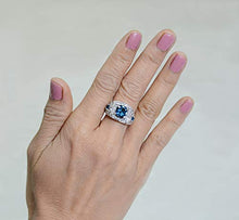 Load image into Gallery viewer, RB Gems Sterling Silver 925 Statement Ring Genuine Gemstone Cushion 8 mm, Rhodium-Plated Finish, Art Deco (11, London-Blue-Topaz)
