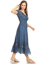 Load image into Gallery viewer, Anna-Kaci Blue Large Size Smocked Waist Summer Maxi Dress Cap Sleeve Boho Gypsy, Blue, Large

