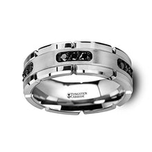 Load image into Gallery viewer, Thorsten Valor Grooved Tungsten Ring Wedding Band with Silver Inlay and 1/4-Carat tw Black Diamonds 8mm from Roy Rose Jewelry Size 12
