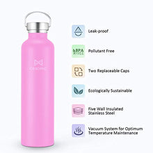 Load image into Gallery viewer, OMORC 316 Stainless Steel Water Bottle-34oz,Double Wall Vacuum Insulated Water Bottle,Stay Cold for 48 Hrs,Hot for 24 Hrs, Wide Mouth Thermo Travel Sports Water Bottle with Straw and 2 Lids-Pink
