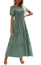 Load image into Gallery viewer, Zattcas Summer Dresses for Women Casual Smocked Beach Short Sleeve Maxi Dress Green M
