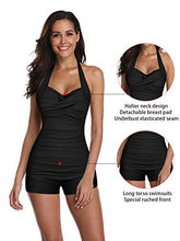Load image into Gallery viewer, Century Star Women Bathing Suits Halter Top Vintage Inspired Boy-Leg Bathing Suits One Piece Ruched Monokinis Swimsuit A Vacation Red 4-6

