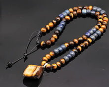 Load image into Gallery viewer, Men's Protection Necklace Big Raw Tiger Eye Pendant Beads Necklace Lapis Lazuli Beaded Adjustable Long Necklace Gift For Men Christmas Gift
