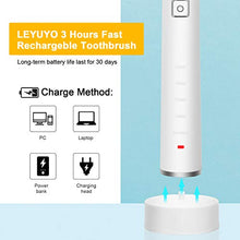 Load image into Gallery viewer, LEYUYO Electric Sonic Toothbrush 360° Cleaning 3 Sided Brush Head Rechargeable Toothbrush 38,000 VPM Tooth Brush with 4 Brush Heads, Timer, 5 Modes, White
