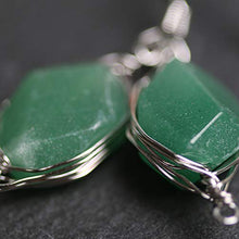 Load image into Gallery viewer, Natural Stone Wire Wrap Dangle Drop Earrings Platinum Plated 925 Sterling Silver Hook/Aventurine Cut
