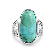 Load image into Gallery viewer, Large Bezel Oval Boho Fashion Statement Stabilized Turquoise Ring For Women For Teen Filigree Band 925 Sterling Silver
