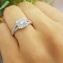 Load image into Gallery viewer, Dazzlingrock Collection 0.50 Carat (ctw) Princess &amp; Round Cut Diamond Halo Engagement Ring 1/2 CT, 14K White Gold, Size 7
