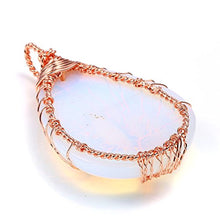 Load image into Gallery viewer, Jovivi Vintage Man-Made Opalite Crystal Necklace Wire Wrapped Copper Tree of Life Teardrop Gemstones Chakra Pendant Necklace for Women
