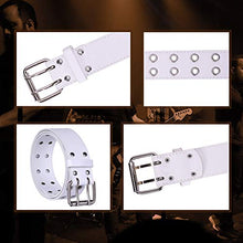 Load image into Gallery viewer, Double Grommet Belt for Women Men - WHIPPY PU Leather Vintage Punk Rock Jeans Belts Double Prong Buckle Eyelet Belt (White, S)
