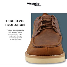 Load image into Gallery viewer, Wrangler Footwear Rugged Wedge Oxfords - Men’s Casual Dress Shoes Featuring Moc Toe Profile, Full-Grain Leathers, Air-Mesh Inner Lining, and Blown Rubber Wedge Soles - Clay/Dark Brown, 13 M
