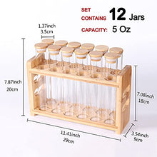 Load image into Gallery viewer, Tzerotone Bamboo Spice Rack with Empty Round Spice Jars Sets - Farmhouse Seasoning Organizer for Countertop Cabinet Kitchen Pantry - Included 5oz 12 Pcs Glass Spice Containers with Lids and 1 Pcs Standing Spice Holder
