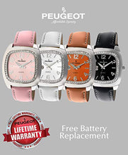 Load image into Gallery viewer, Peugeot Women's Crystal Bezel Boyfriend Watch, Easy to Read Dial with Colorful Leather Strap
