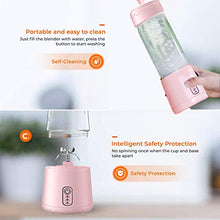 Load image into Gallery viewer, USB Rechargeable Portable Blender, 2020 Updated Personal Size Blender, Mini Blender for Smoothie Fruit Juice Milk Shakes,410ml, with Six Blades,for Sports,travel,gym,home and Office (pink).
