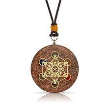 Load image into Gallery viewer, Orgone Pendant Necklace | Reiki Merkaba Metatron's Cube | 7 Major Chakras and SBB Coil | 2 Inch Diameter with Adjustable Neck Cord (Black Box)
