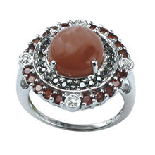 Load image into Gallery viewer, Carillon Chocolate Moonstone Natural Gemstone Halloween Jewelry Round Shape 18K White Gold Ring For Women for Men
