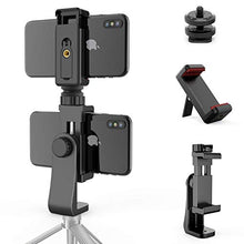 Load image into Gallery viewer, Universal Phone Tripod Mount Adapter + 1/4" Screw + Cell Phone Bracket Clamp, Rotatable Vertical and Horizontal Smartphone Holder Stand Clip for iPhone X XS XR 11 Pro, Samsung S10 S9+, and All Phones
