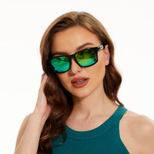 Load image into Gallery viewer, Bnus italy made corning real glass never scratch green mirror coating polarized Lens classic sunglasses for men womens shades (B7066 Shiny Black/Green Mirrored Polarized, Glass Lens)
