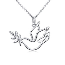 Load image into Gallery viewer, S925 Sterling Silver Jewelry Doves Birds with Olive Leaves Peace Symbol Animal Pendant Necklace 18 inches
