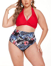 Load image into Gallery viewer, IN'VOLAND Womens Plus Size High Waisted Bikini Set High Rise Two Piece Swimsuits Halter Push Up Bathing Suits
