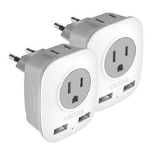 Load image into Gallery viewer, [2-Pack] European Travel Plug Adapter, VINTAR International Power Adaptor with 2 USB Ports,2 American Outlets- 4 in 1 Outlet Adapter,Travel Essentials to Italy,Greece,Israel,France, Spain (Type C)
