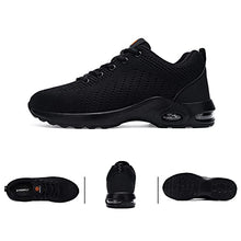 Load image into Gallery viewer, FENLERN Steel Toe Shoes for Women Lightweight Air Cushion Safety Sneakers Slip Resistant Work Shoes Comfortable Leather Upper Safety Toe Tennis Shoes (5, Black/Pink)
