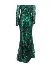 Load image into Gallery viewer, Yissang Women's Off Shoulder Floral Sequined Sparkle Party Evening Cocktail Mermaid Maxi Long Dress Prom Gowns Green Medium
