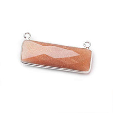 Load image into Gallery viewer, 31x11mm Silver Bezel Peach Moonstone Bar 2 Ring Connector East West 1 Piece
