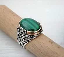 Load image into Gallery viewer, Handmade 925K Sterling Silver Mens Ring With Malachite Stone
