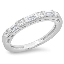 Load image into Gallery viewer, Dazzlingrock Collection 0.60 Carat (ctw) 14K Princess &amp; Baguette Diamond Ladies Wedding Stackable Band, White Gold, Size 6.5
