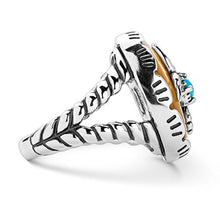 Load image into Gallery viewer, American West Sterling Silver Mother of Pearl and Turquoise Gemstone Hummingbird Ring Size 5
