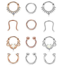 Load image into Gallery viewer, Finrezio 12Pcs 316L Stainless Steel Septum Piercing Nose Rings Hoop Cartilage Tragus Retainer Body Piercing Jewelry 8MM 16G Rose-Gold Tone &amp; Silver Tone
