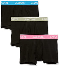 Load image into Gallery viewer, Lacoste Men's 3-Pack Regular Fit Boxers, Black/Fiji-RESEDA Pink-LY, X-Large
