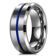 Load image into Gallery viewer, King Will Loop Thin Blue Groove 8mm High Polish Tungsten Carbide Wedding Band Engagement Ring for Men Comfort Fit
