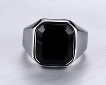 Load image into Gallery viewer, MEALGUET Jewelry Fashion Stainless Steel Signet Ring with Black Agate for Men, Size 10
