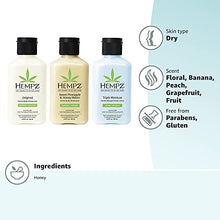 Load image into Gallery viewer, Hempz Original, Sweet Pineapple &amp; Honey Melon, and Triple Moisture Travel Size Moisturizers, Pure, Natural &amp; Herbal Hemp Seed Lotion for Dryness, 2.25oz, 3-Pack Bundle
