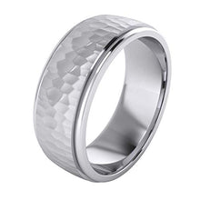 Load image into Gallery viewer, Heavy Solid Sterling Silver 8mm Hammered Unisex Wedding Band Comfort Fit Ring Raised Center Polished Sides (12)
