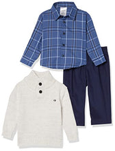 Load image into Gallery viewer, Calvin Klein Baby Boys' 3-Piece Sweater Set with Matching Button-Down Shirt and Pants, Linen Marled, 18 Months
