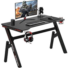 Load image into Gallery viewer, Gaming Computer Desk Home Office Desk Extra Large Modern Ergonomic Black PC Carbon Fiber Writing Desk Table with Cup Holder Headphone Hook
