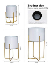 Load image into Gallery viewer, Floor Standing Planters with Metal Stand Pack of 3, White Plant Pot with Gold Metal Stand, Matches Mid Century Modern Living Rooms, Container Box for Patio, Deck, Porch, Garden, Lawn(White)
