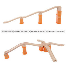 Load image into Gallery viewer, Orbrium Toys Multi-Level 110 Piece Wooden Train Bulk Track Expansion Pack with Stackable Track Riser Stabilizers Compatible with Thomas The Tank Engine Brio Chuggington Melissa &amp; Doug Imaginarium Set
