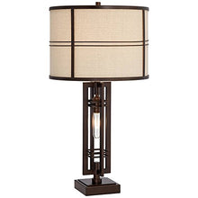 Load image into Gallery viewer, Elias Modern Industrial Table Lamp with Nightlight Oil Rubbed Bronze Off White Oatmeal Drum Shade for Living Room Bedroom Bedside Nightstand Office - Franklin Iron Works
