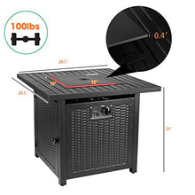 Load image into Gallery viewer, HEMBOR 28" Propane Gas Fire Pit Table, 50,000 BTU Square Fire Bowl, Outdoor Auto-Ignition Fireplace with Waterproof Cover, Lava Rock, CSA Certification, for Garden, Patio, Courtyard, Balcony
