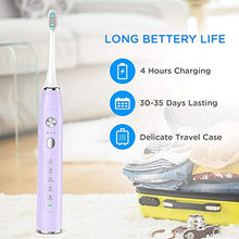 Load image into Gallery viewer, Sonic Electric Toothbrush, Travel Rechargeable Toothbrush for Adults Kids with 5 Modes and 3 Intensity Levels, Waterproof, USB Fast Charging, Smart Timer &amp; Travel Case Included-Purple
