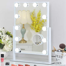 Load image into Gallery viewer, FENCHILIN Lighted Makeup Mirror Hollywood Mirror Vanity Makeup Mirror with Light Smart Touch Control 3Colors Dimmable Light Detachable 10X Magnification 360°Rotation(White)

